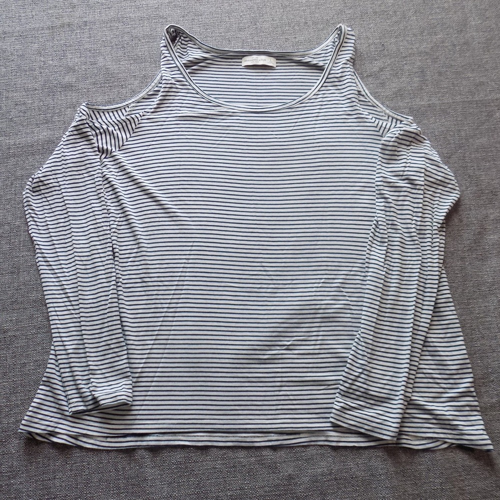 Abercrombie & Fitch Cold Shoulder Top Women L Navy White Striped Long Sleeve